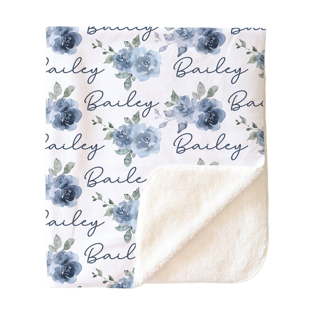 Bailey's Blue Floral Personalized Toddler Blanket - Image 3