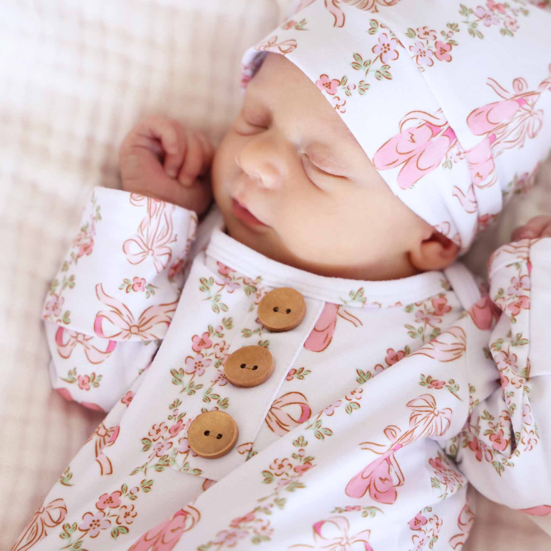Ballet Blossoms Newborn Baby Knot Gown & Hat Set - Image 3