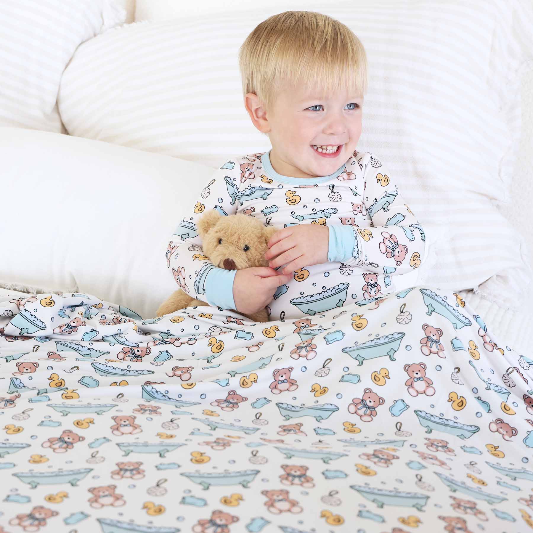 Bathtime Besties Double Sided Bamboo Blanket | Blue - Image 6