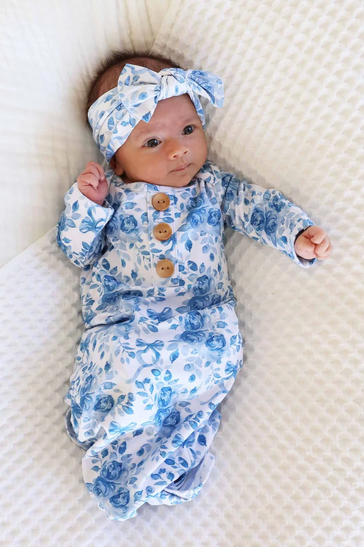 Betsy's Blooms Newborn Baby Knot Gown & Hat Set - Image 7