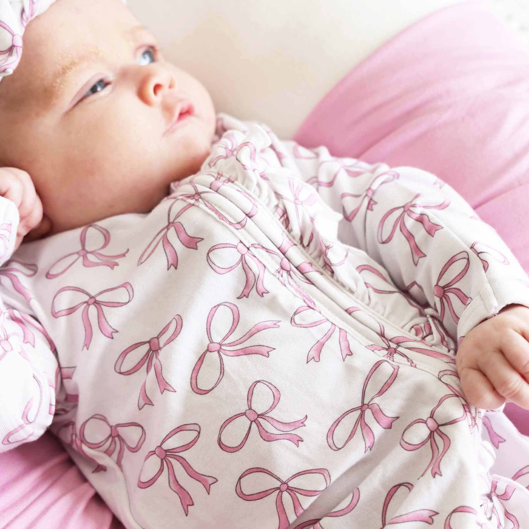Blushing Bows Ruffle Zipper Footie - Image 4