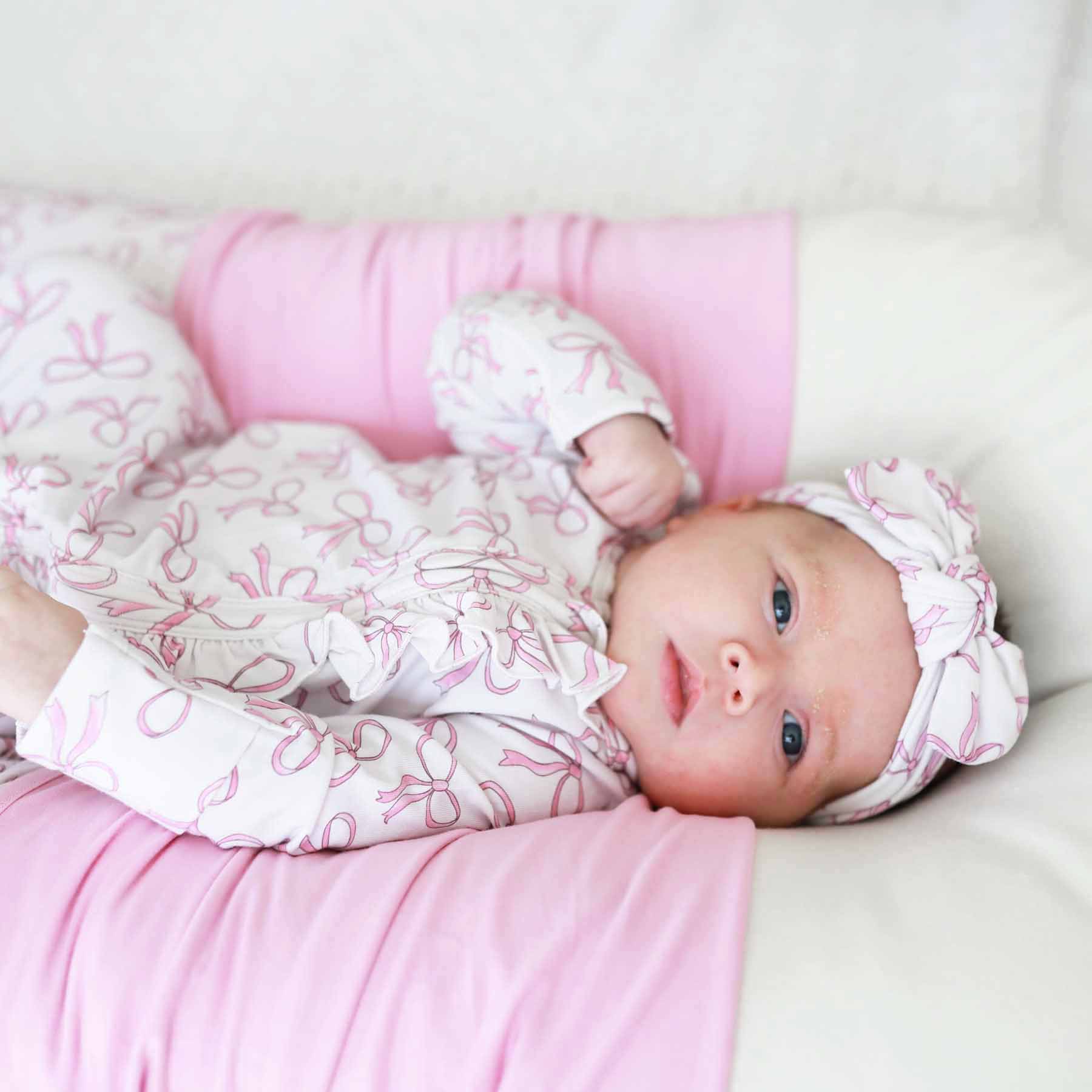 Blushing Bows Ruffle Zipper Footie - Image 6