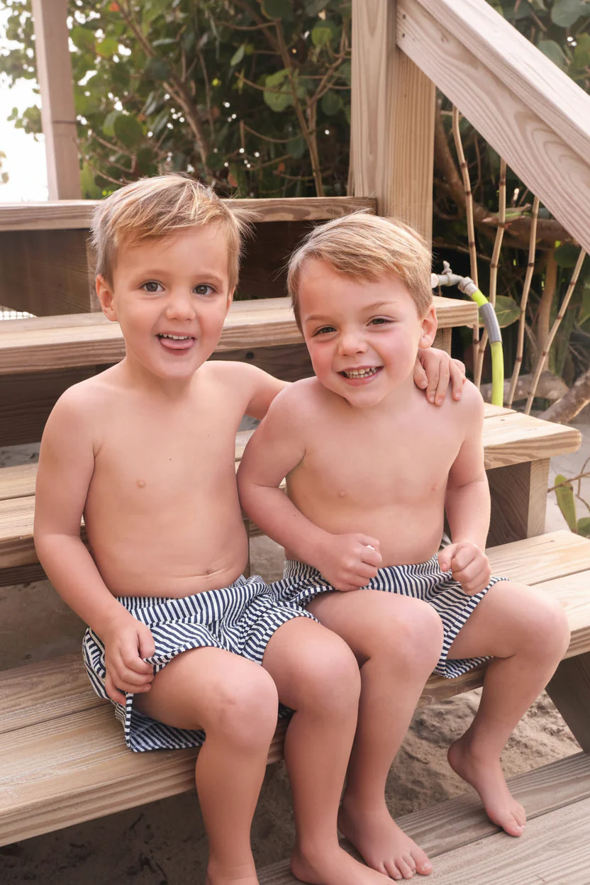 Boy's Swim Trunks | Seersucker Navy - Image 6