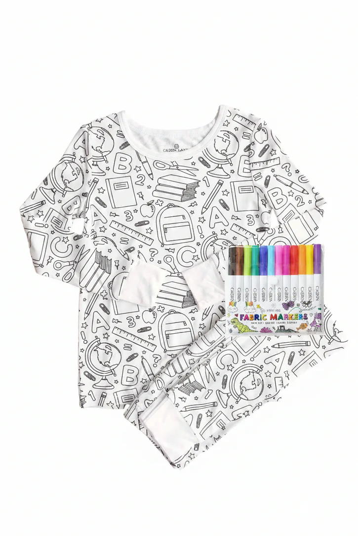 Colorable Two Piece Pajama Set | School Days - Image 2