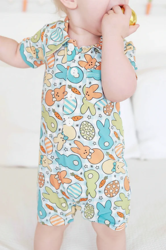 Cottontail Cuties Button Romper | Blue