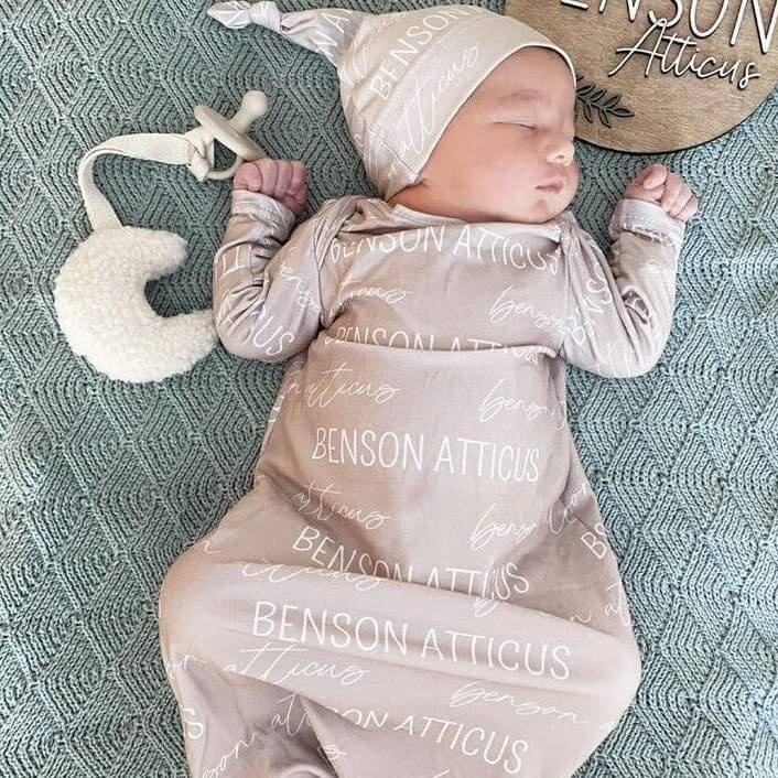 Solid Stone Personalized Newborn Baby Knot Gown - Image 2