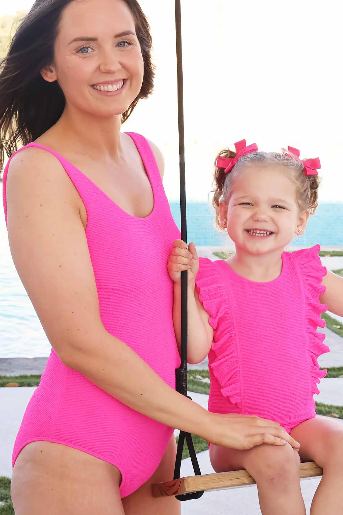 Double Ruffle Crinkle One-Piece | Neon Pink - Image 4