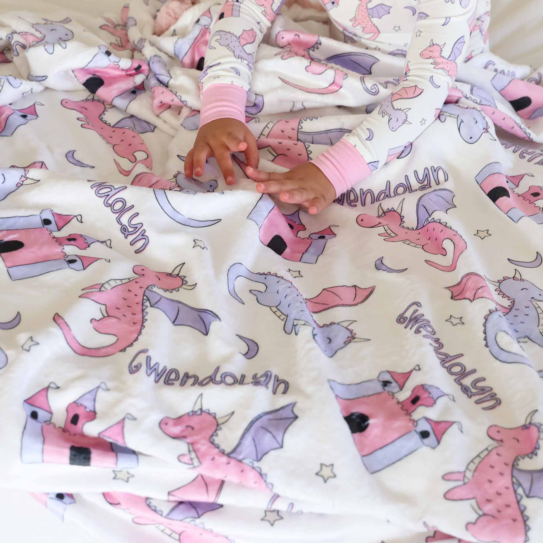 Dragon Adventure Personalized Kids Blanket | Pink - Image 3