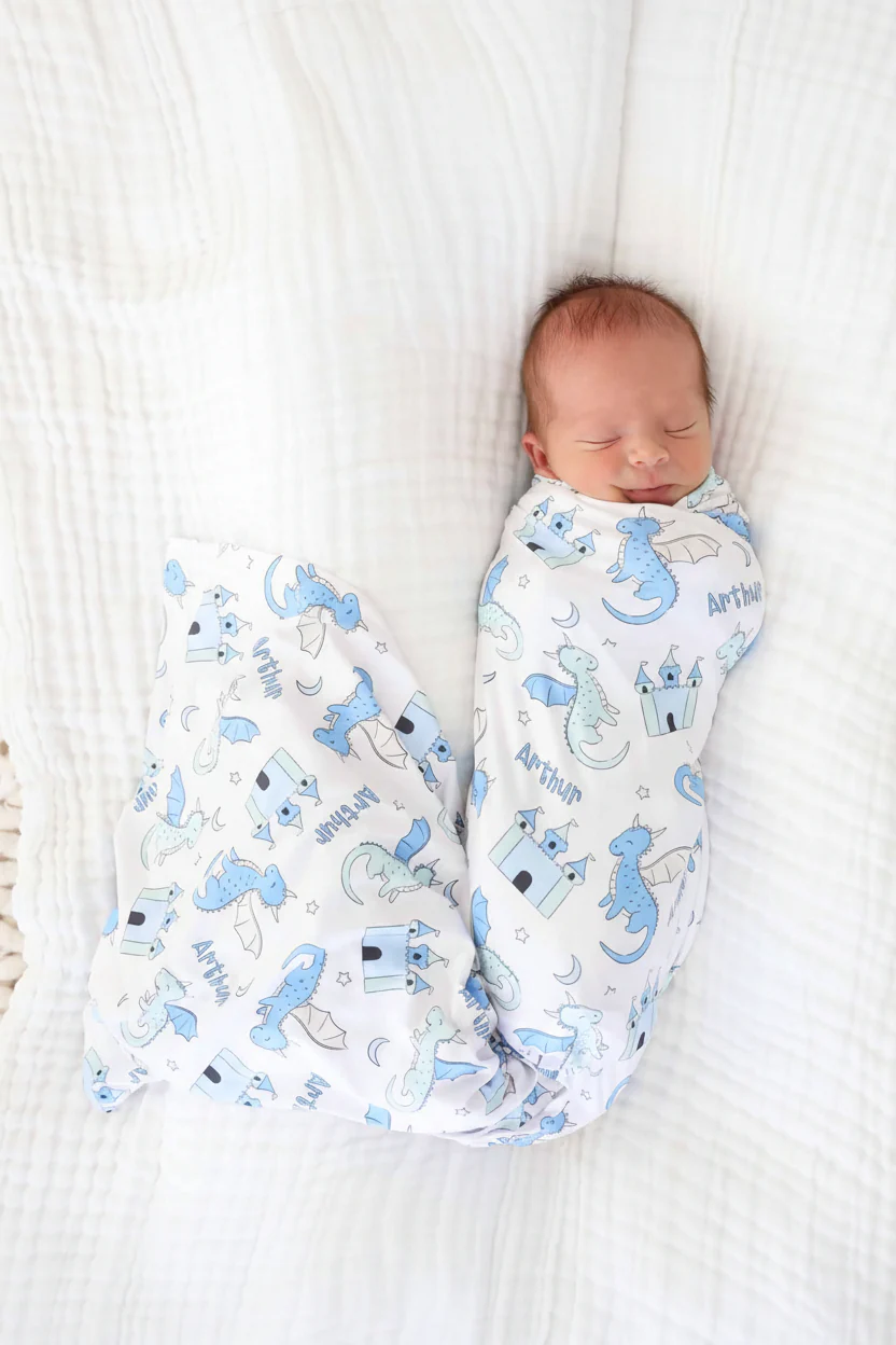 Dragon Adventure Personalized Swaddle Blanket | Blue - Image 3