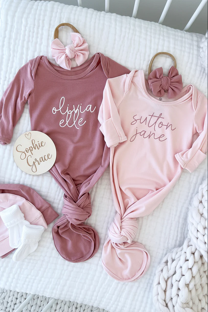 Girl Personalized Bamboo Newborn Baby Knot Gown & Hat