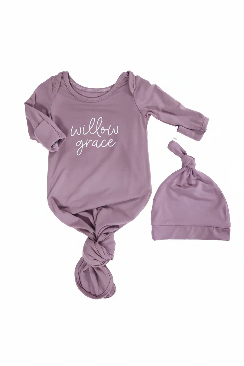 Girl Personalized Bamboo Newborn Baby Knot Gown & Hat - Image 20