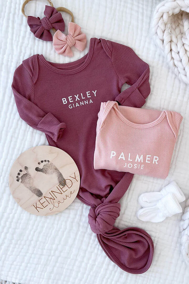 Girl Personalized Bamboo Newborn Baby Knot Gown & Hat - Image 6