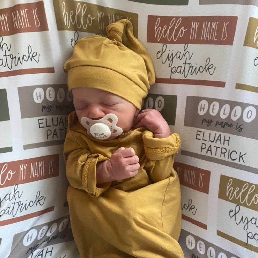 Hello My Name Is Personalized Swaddle Blanket NEUTRALS - Image 4
