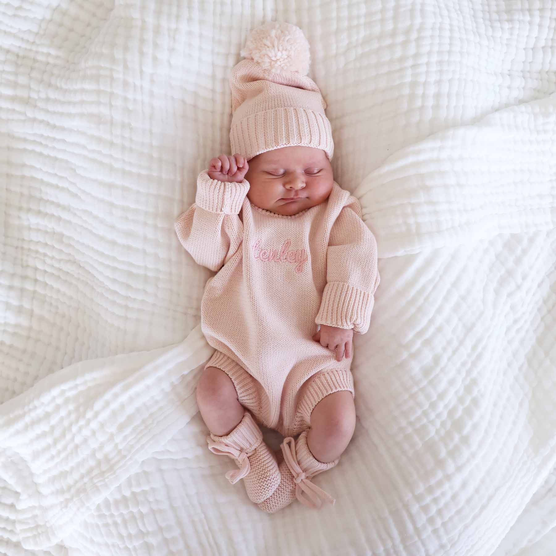 Knit Baby Pom Pom Beanie | Tea Rose - Image 7