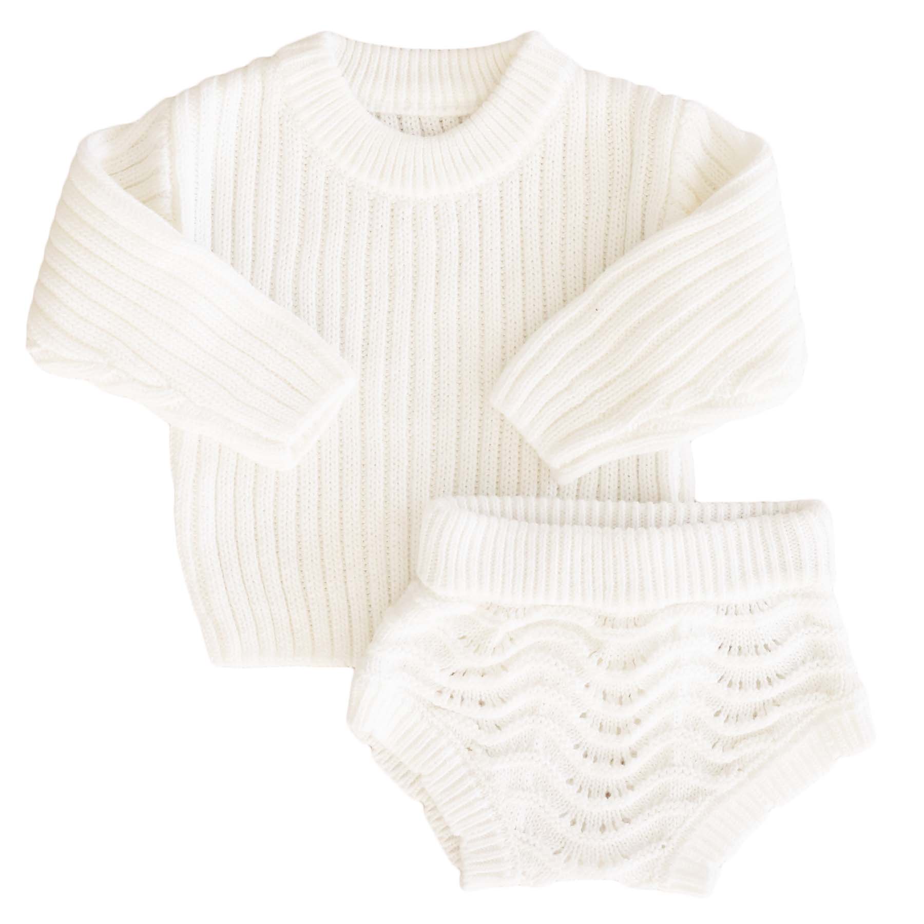 Knit Sweater & Lace Bloomer Set | Dove - Image 2