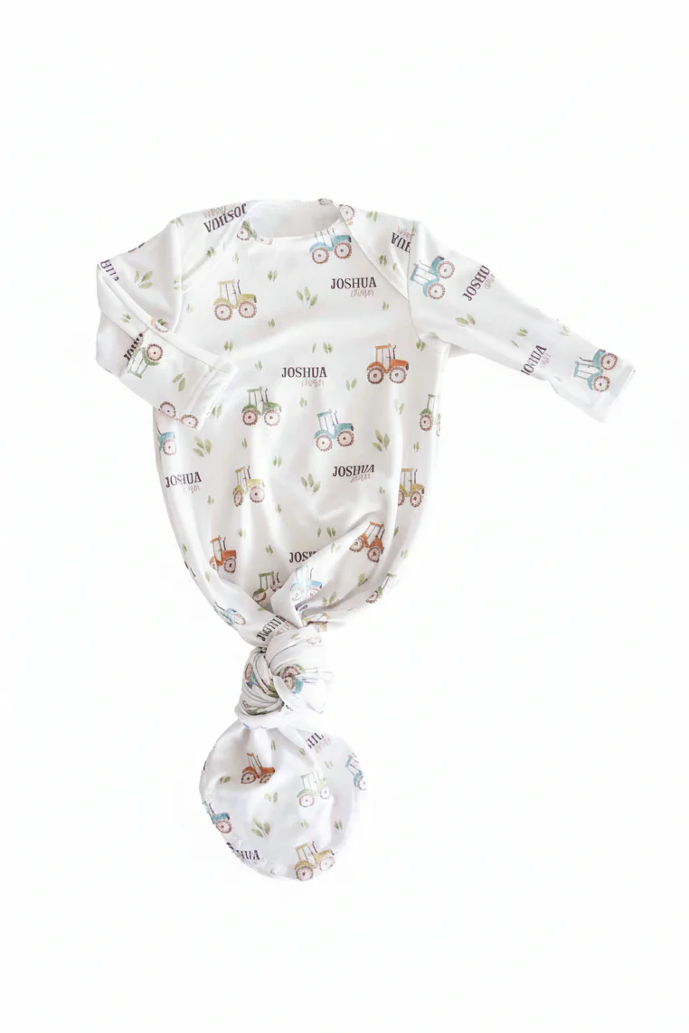 Little Farmer Personalized Newborn Baby Knot Gown - Image 6