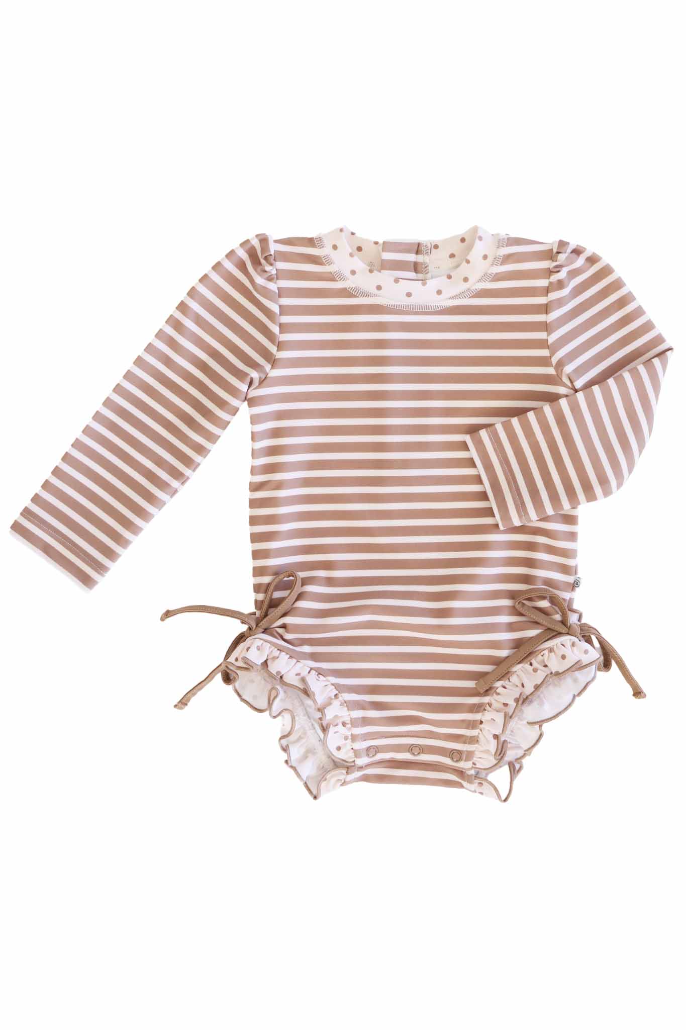Long Sleeve Rash Guard With Ruffle Bottom | Sandy Stripes - Image 17