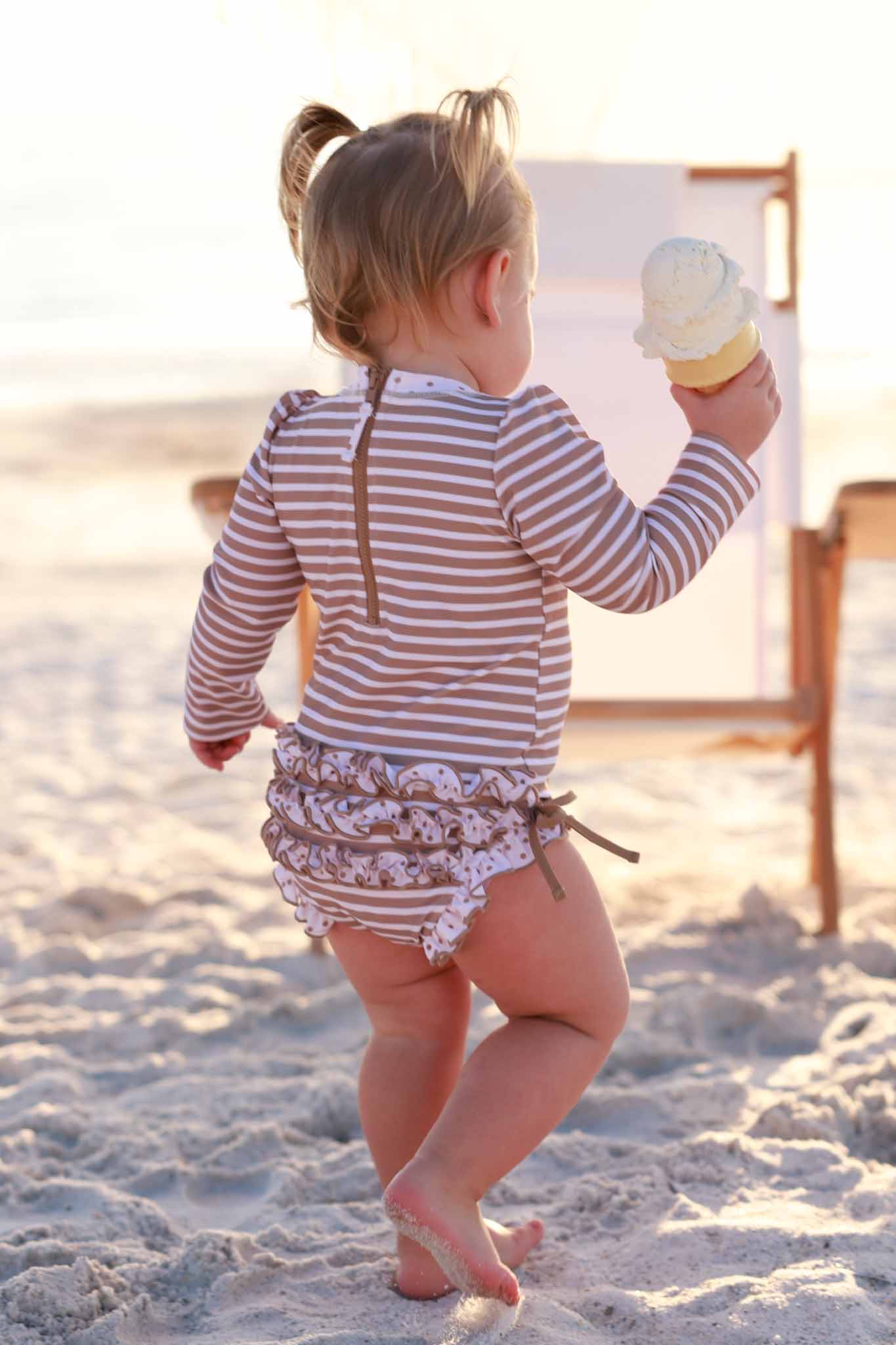 Long Sleeve Rash Guard With Ruffle Bottom | Sandy Stripes - Image 9