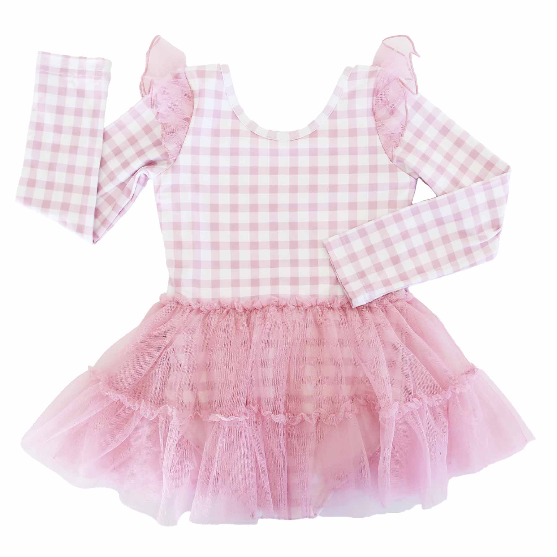 Long Sleeve Ruffle Skirt Leotard | Girly Gingham - Image 7
