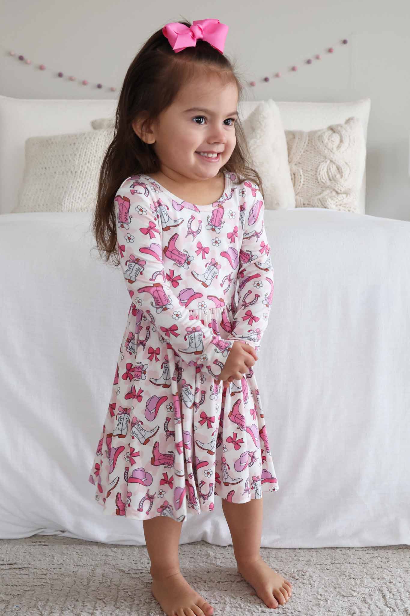 Long Sleeve Twirl Dress | Rodeo Dreams Pink - Image 13