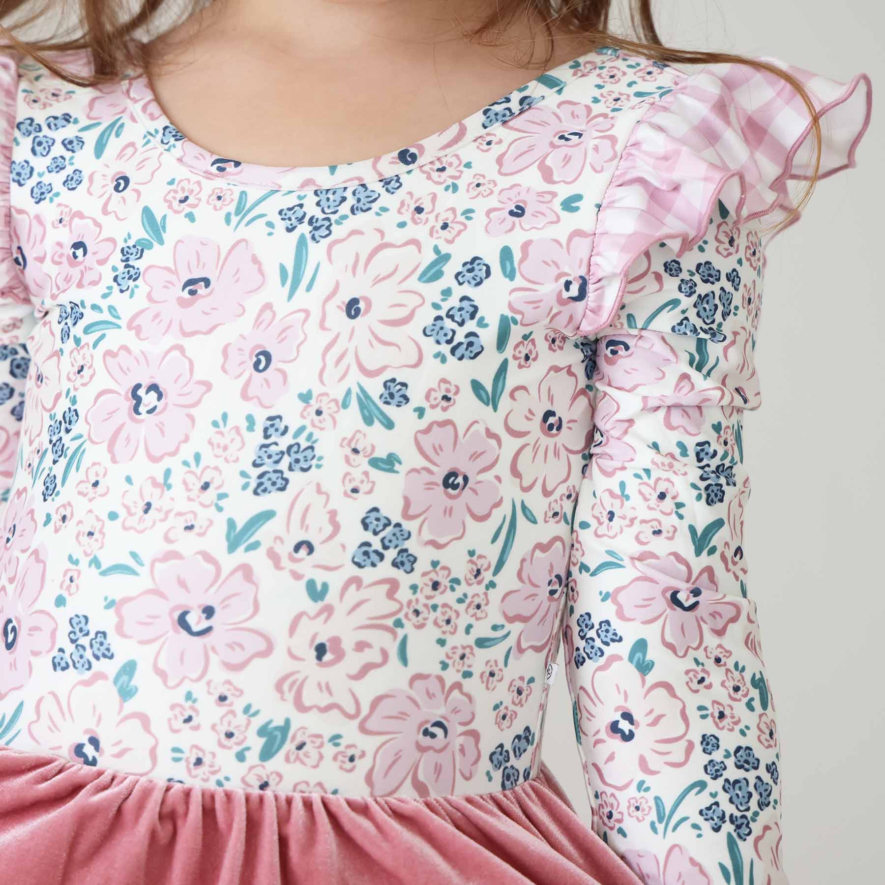 Long Sleeve Velvet Skirt Leotard | Mauve Meadow - Image 11