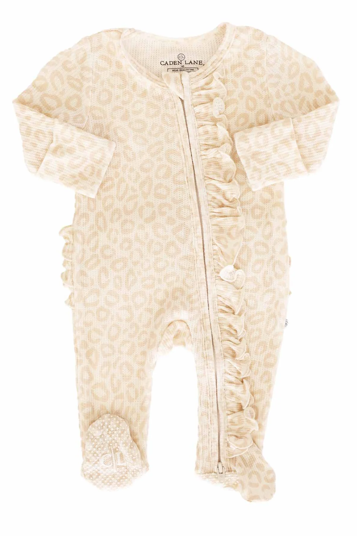 Lovely Leopard Bamboo Waffle Ruffle Zipper Footie - Image 2