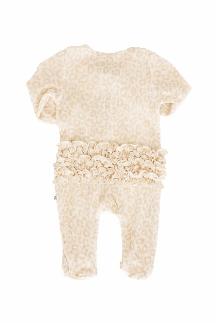 Lovely Leopard Bamboo Waffle Ruffle Zipper Footie - Image 7