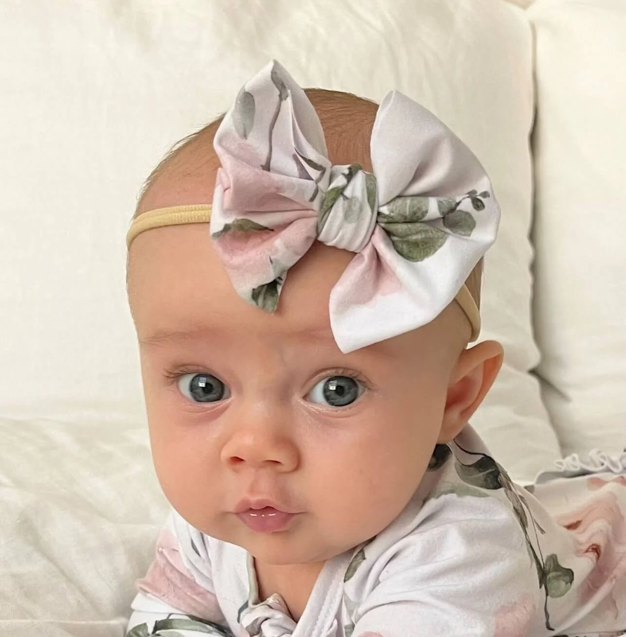 Millie's Dusty Rose Floral Knit Bow Headband - Image 2
