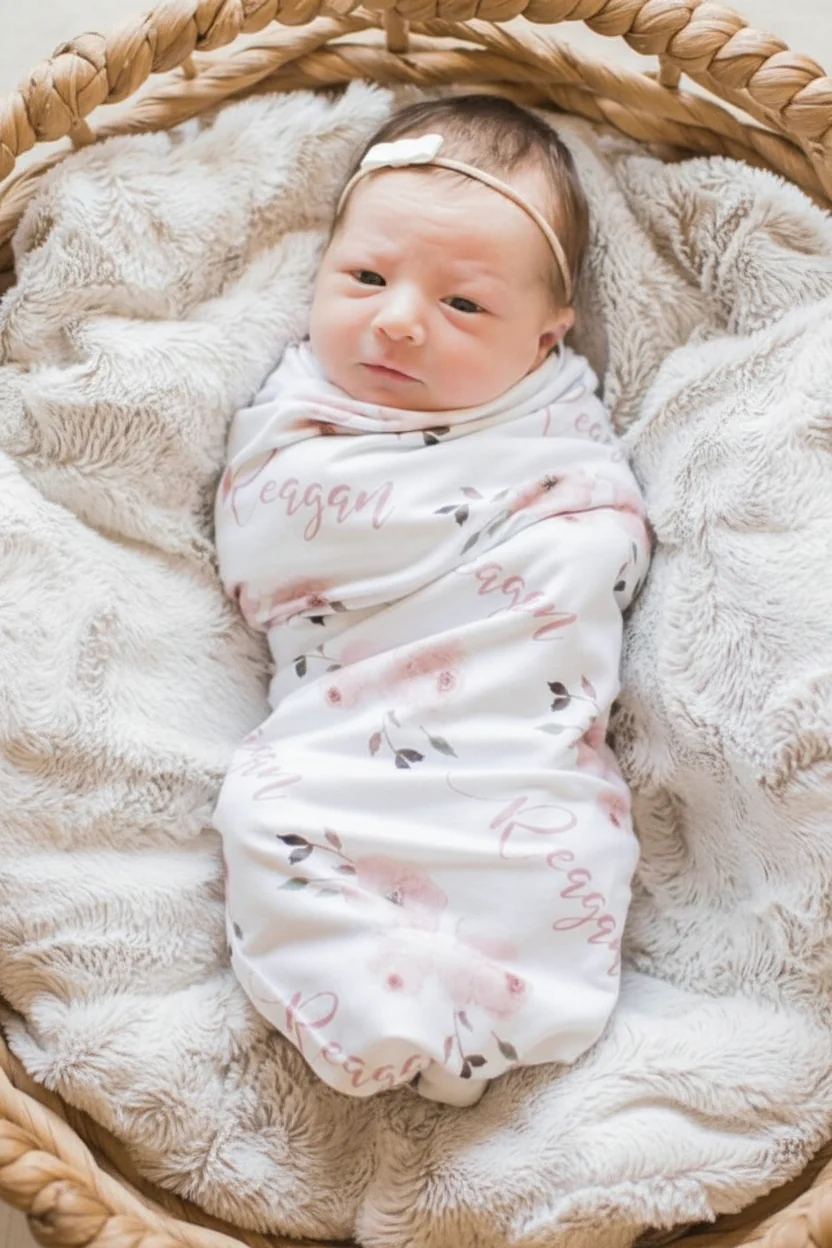 Millie's Dusty Rose Garden Personalized Baby Name Swaddle Blanket - Image 5