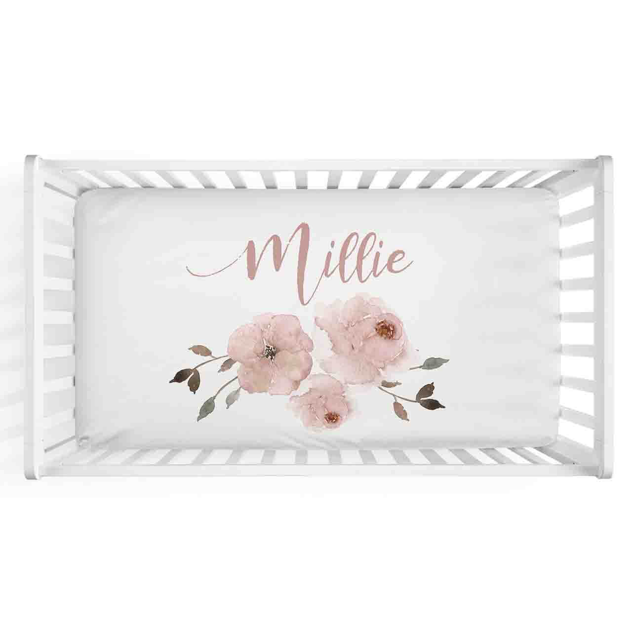 Millie's Dusty Rose Garden Personalized Crib Sheet - Image 2