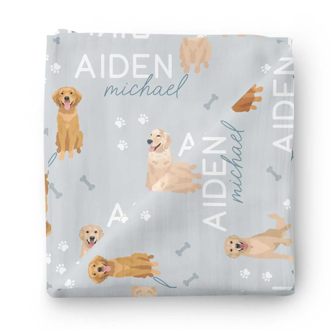 Personalized Baby Name Swaddle Blanket | Golden Retriever - Image 5