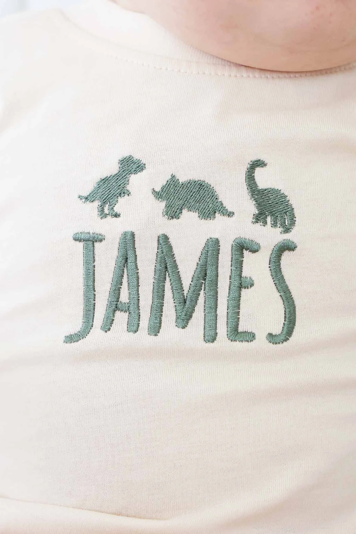 Embroidered Dinosaur Long Sleeve Bubble Romper | Natural - Image 3