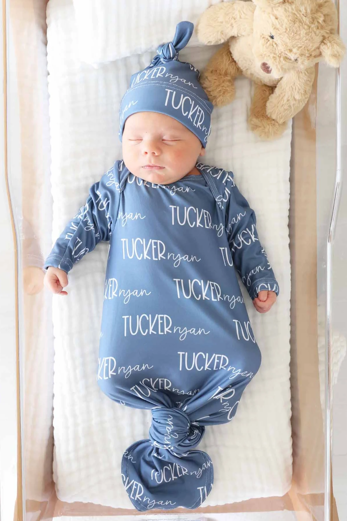 Personalized Font Duo Newborn Baby Knot Gown | Best Selling Blues - Image 6