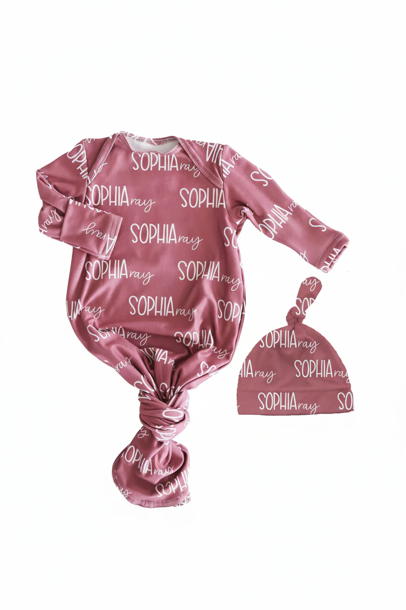 Personalized Font Duo Newborn Baby Knot Gown | Best Selling Pinks - Image 9