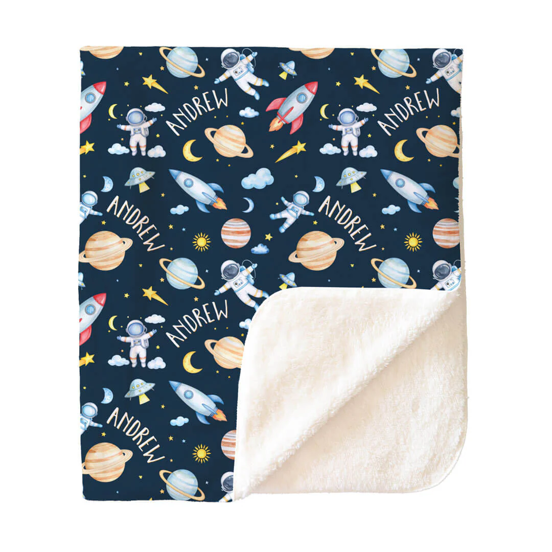 Personalized Sherpa Kids Blanket | Rocket Adventure - Image 2