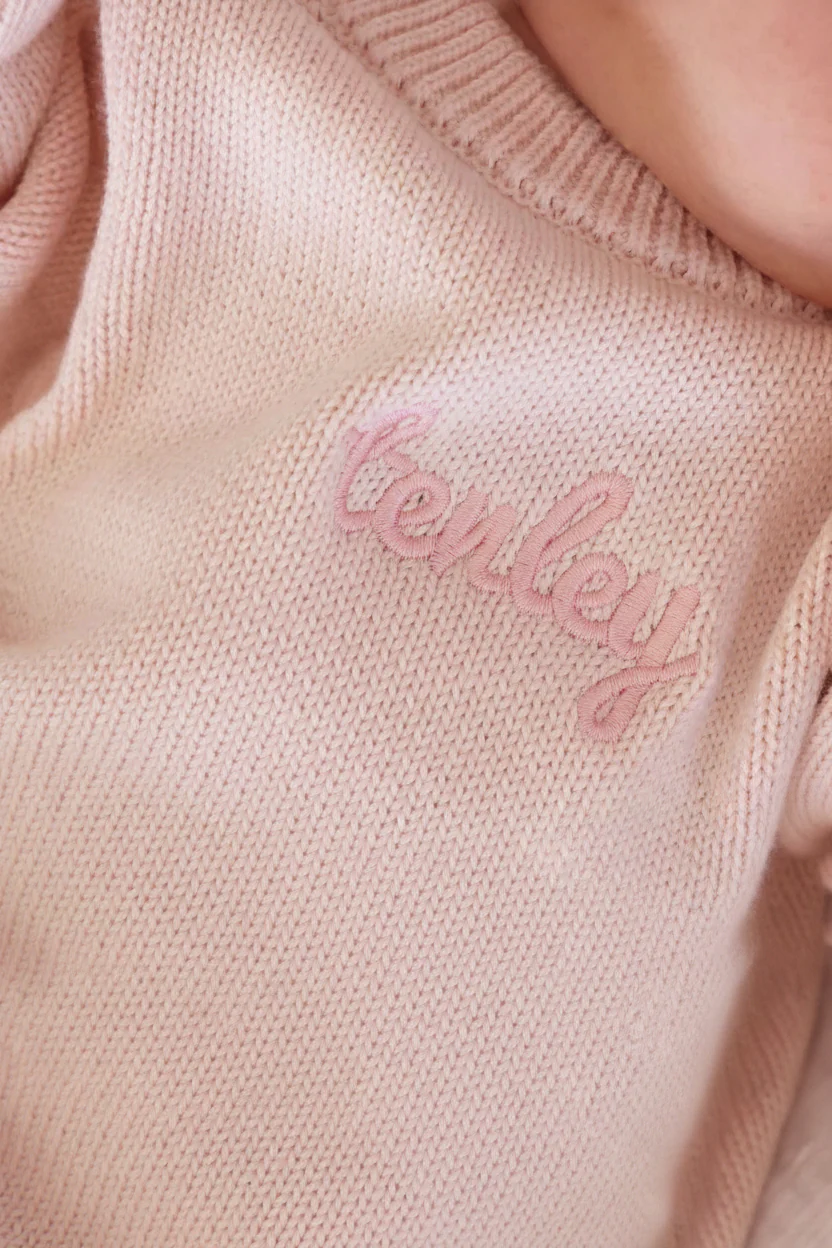 Embroidered Knit Sweater Bubble Romper | Tea Rose - Image 9