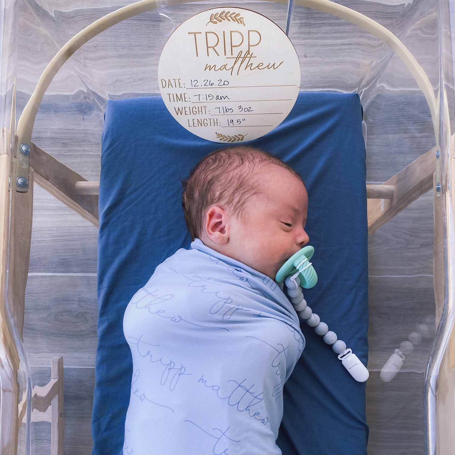 Personalized Light Dusty Blue Baby Name Swaddle Blanket - Script - Image 3