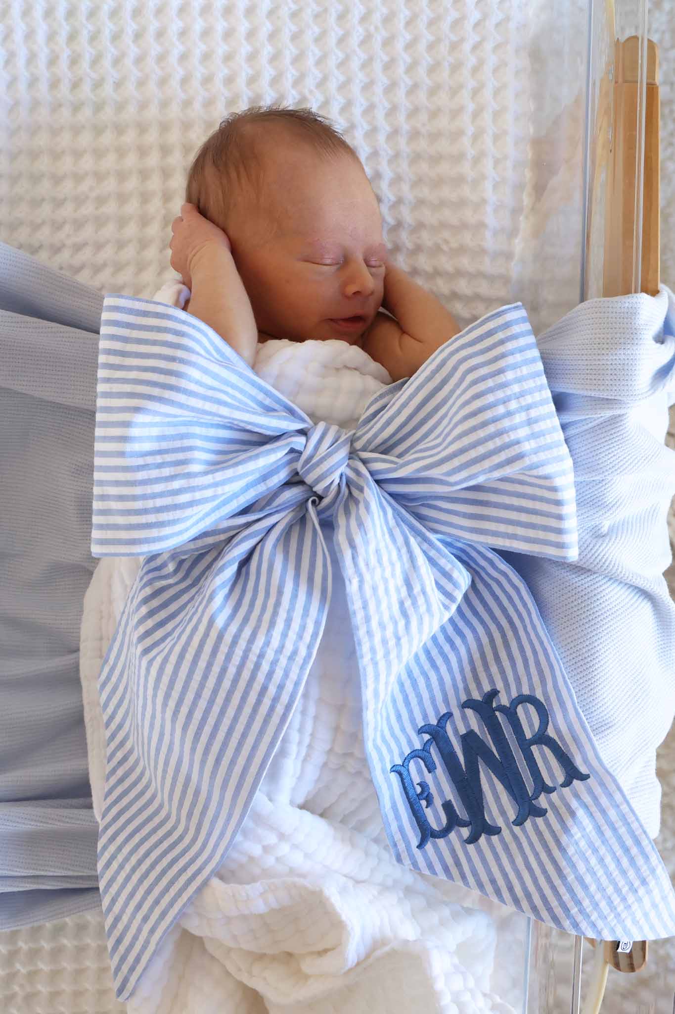 Personalized Newborn Bow Sash | Seersucker - Image 4