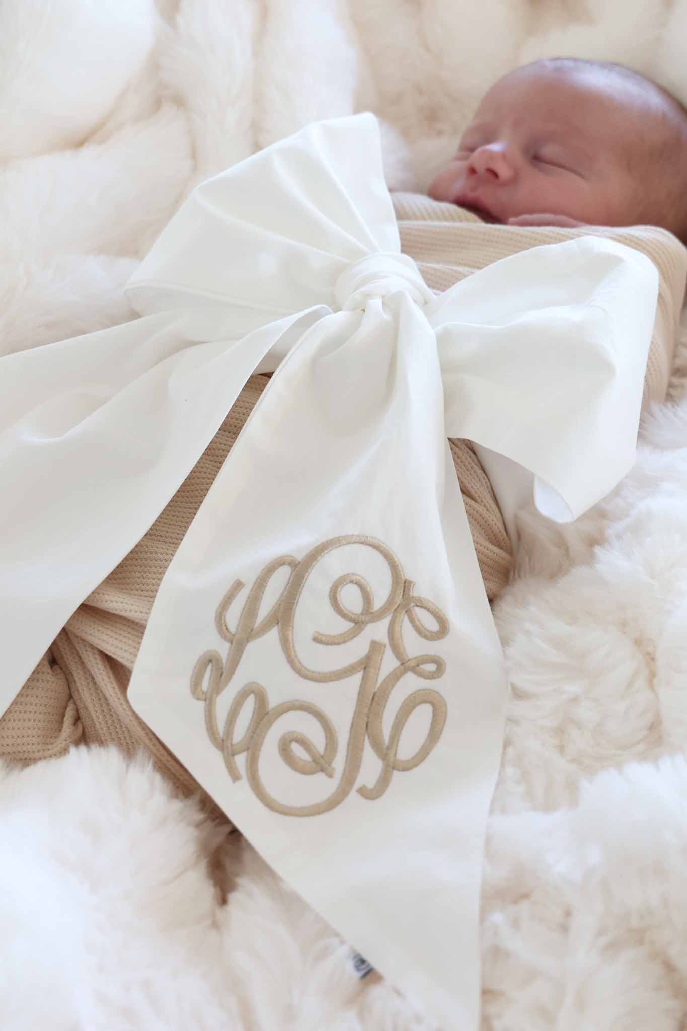 Personalized Newborn Bow Sash | Ivory - Image 6