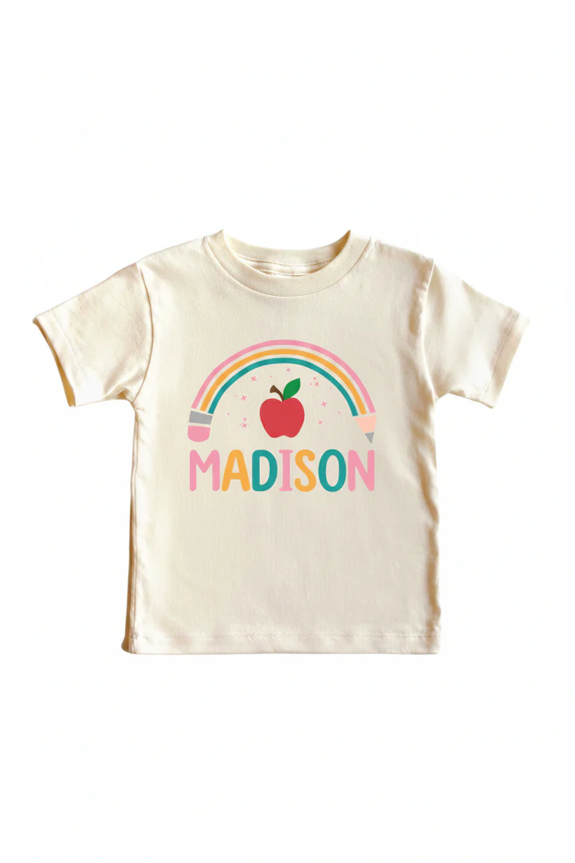 Personalized Pencil Rainbow Kids Graphic Tee | Natural - Image 2