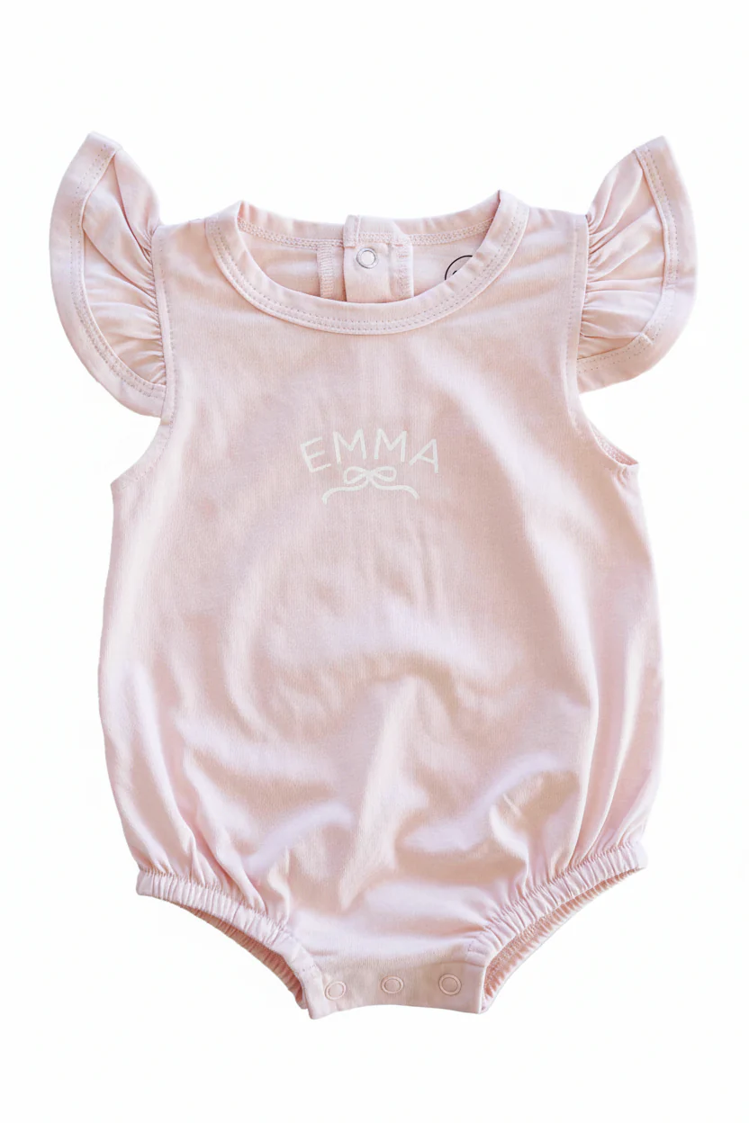 Personalized Ruffle Sleeve Bubble Romper | Pretty in Pink - Image 4
