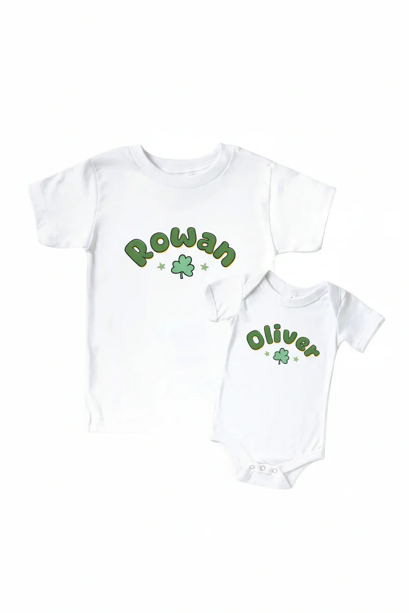 Personalized Shamrock Sweets Graphic Bodysuit & Kids Tee | White