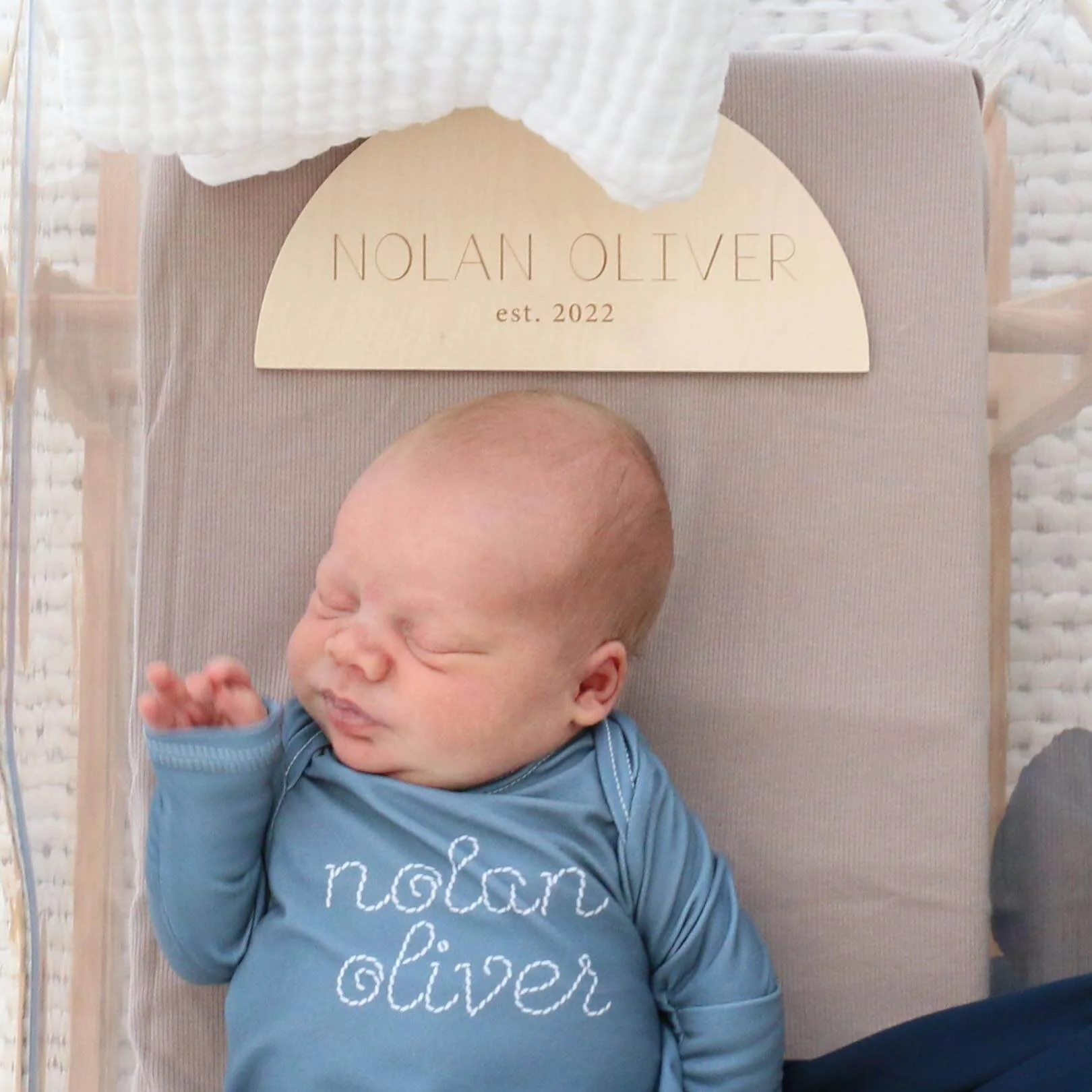 Personalized Stitched Newborn Baby Knot Gown | Ocean Blues - Image 4