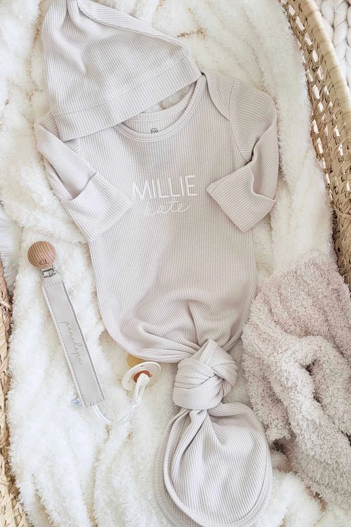 Personalized Bamboo Waffle Newborn Baby Knot Gown | Pastel Cutie - Image 5