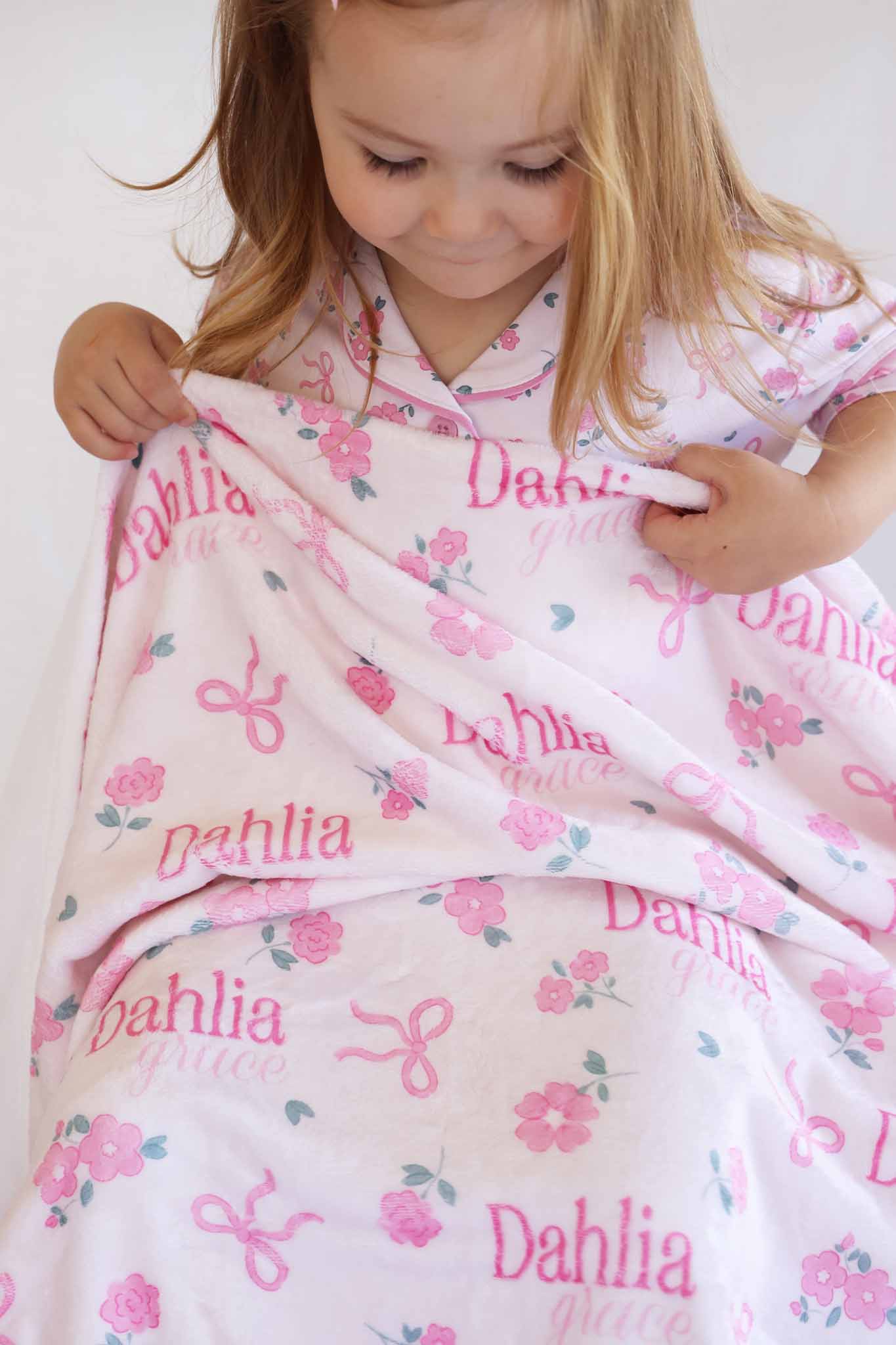 Ribbon & Roses Personalized Kids Blanket | Pink - Image 3
