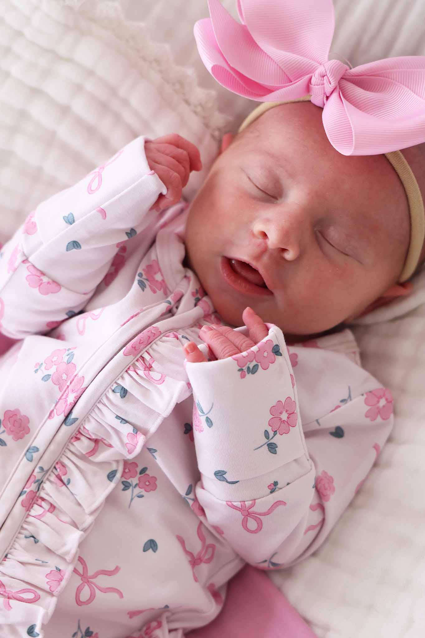 Ribbon & Roses Ruffle Zipper Footie | Pink - Image 8