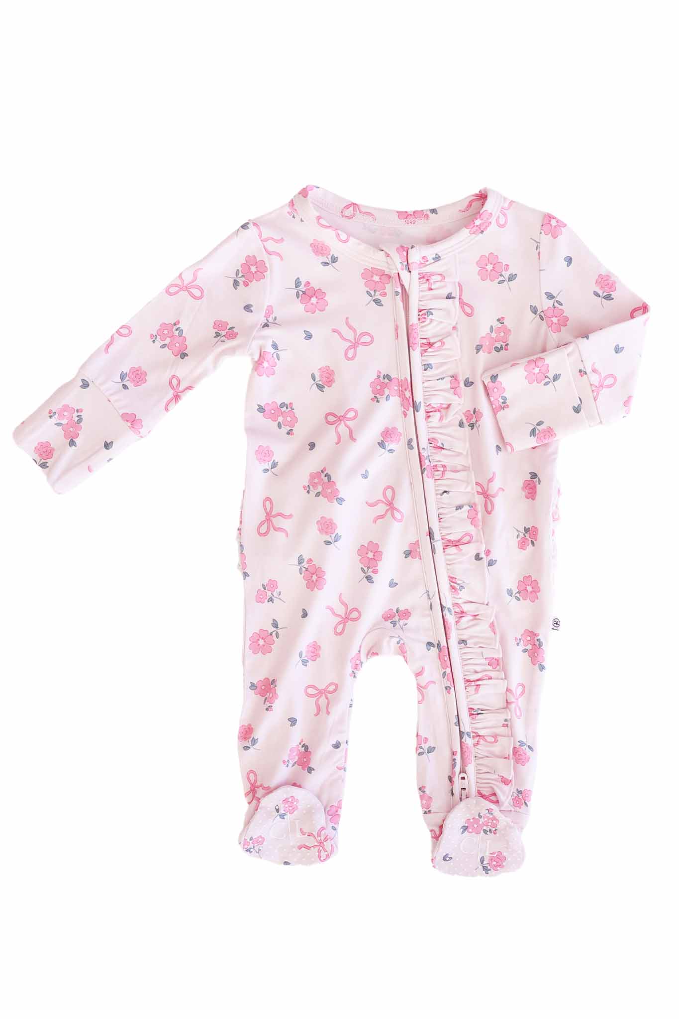 Ribbon & Roses Ruffle Zipper Footie | Pink - Image 9