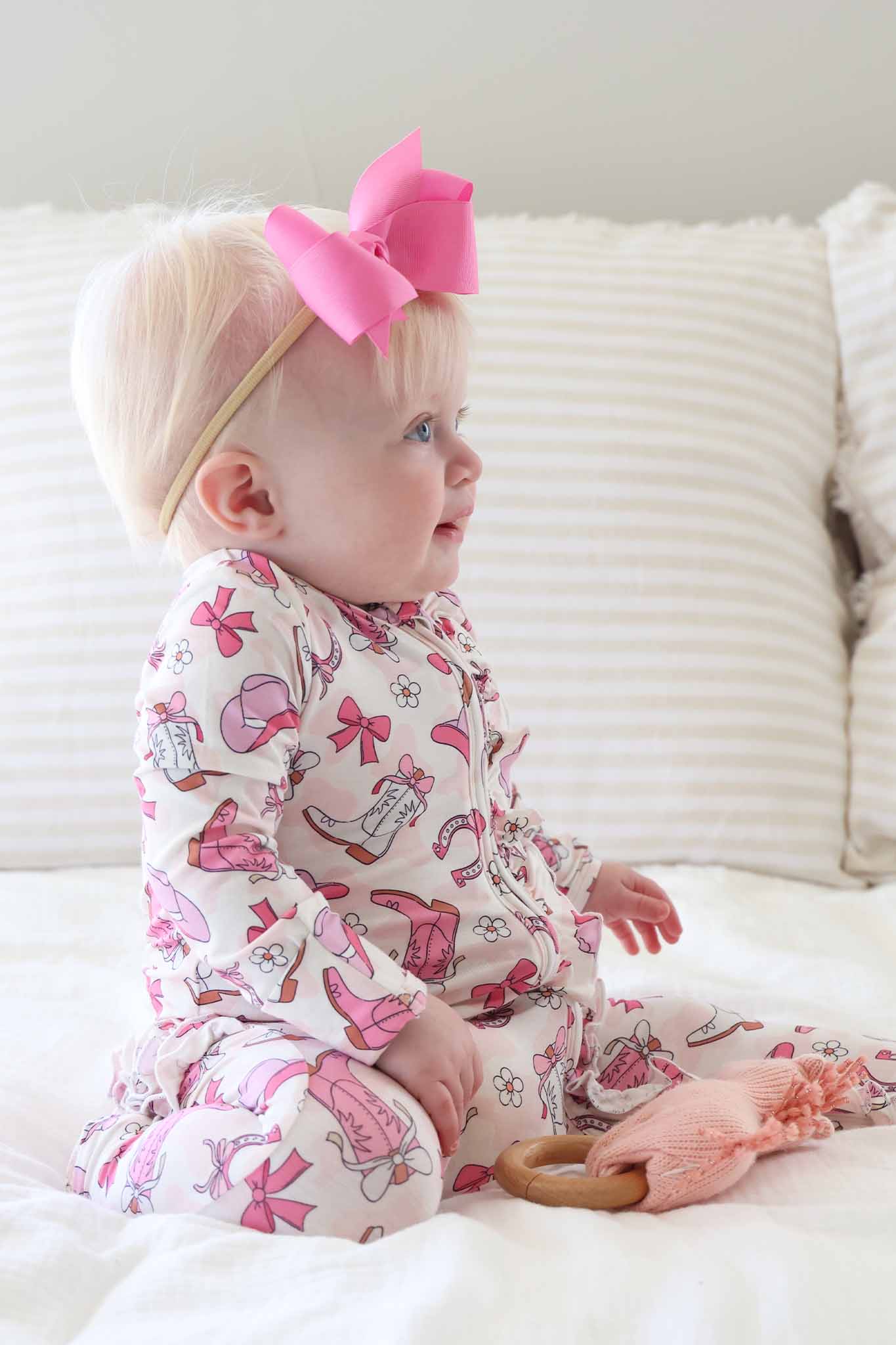 Rodeo Dreams Ruffle Zipper Footie | Pink - Image 10