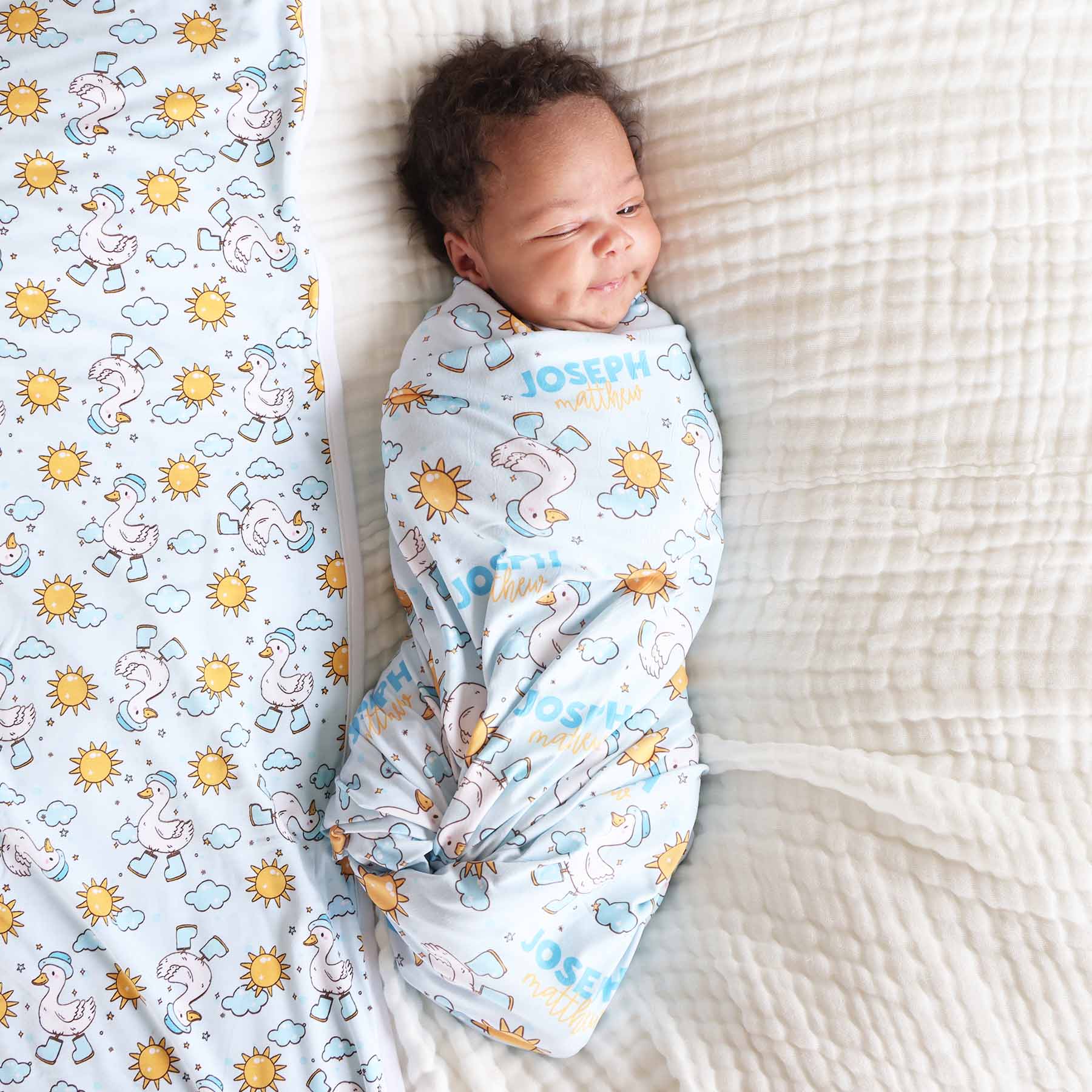 Silly Goose Personalized Swaddle Blanket | Blue - Image 4