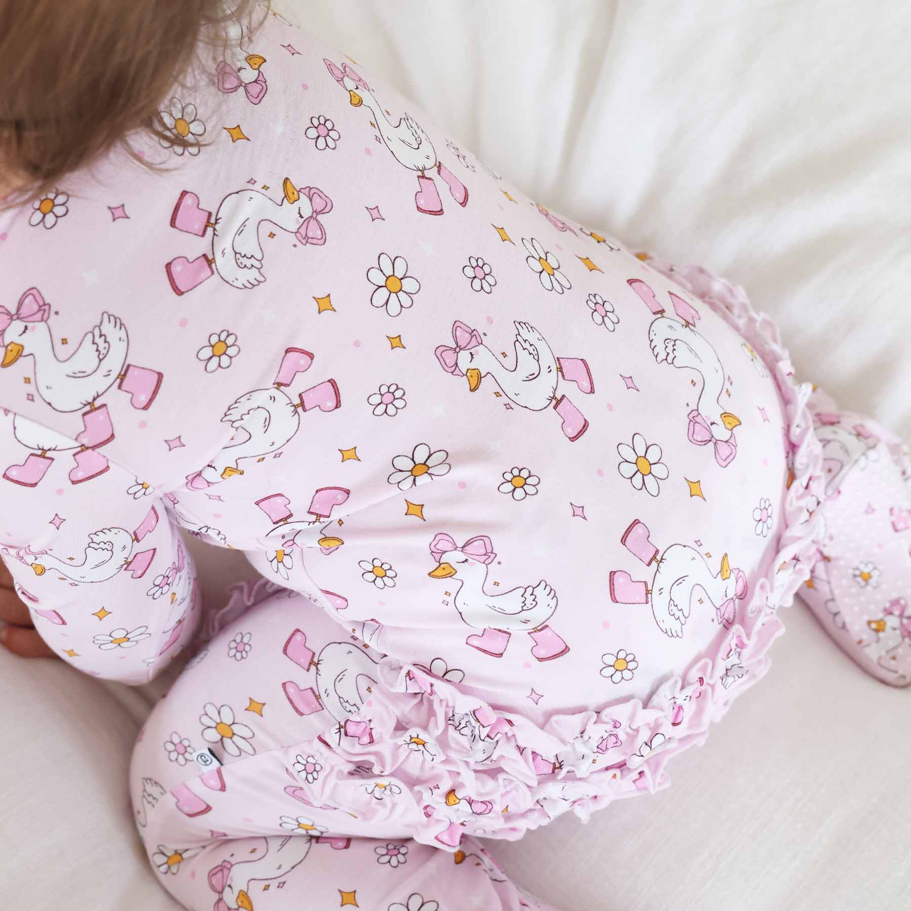 Silly Goose Ruffle Zipper Footie | Pink - Image 4